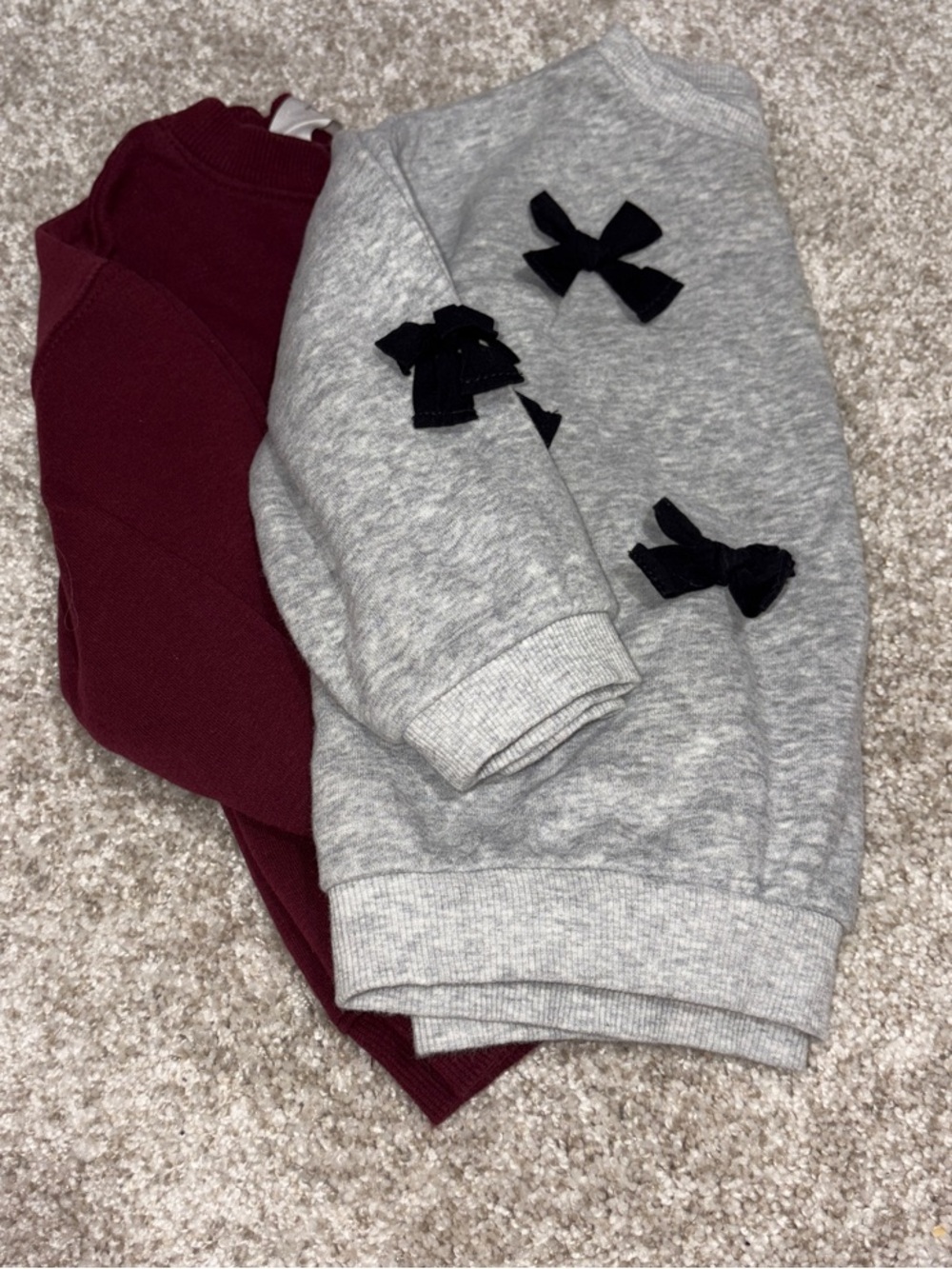 H&M Gray Sweatshirt with Black Bows & Burgundy sweatshirt